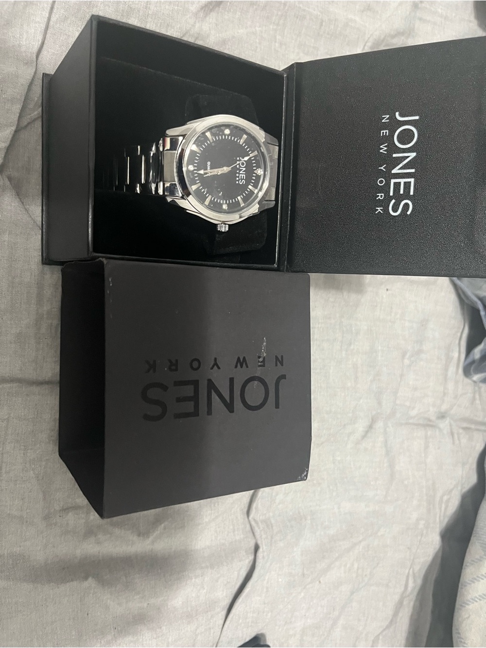 Jones New York Men’s Silver Watch with Black Dial